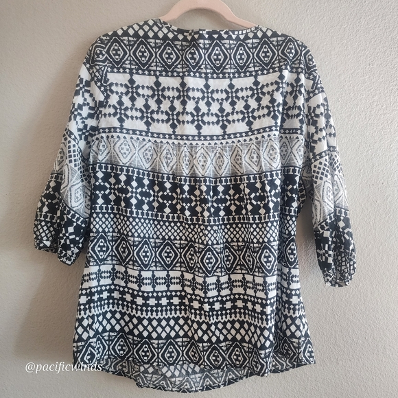 2/$25 MOSSIMO 3/4 SLEEVE BLACK & WHITE PATTERNED BLOUSE 100% COTTON XXXL - Picture 8 of 11